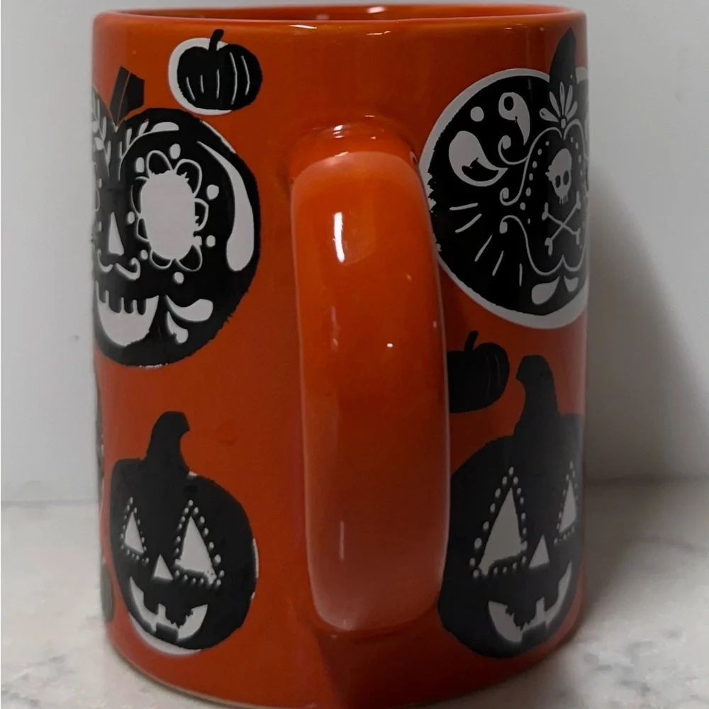 Crate&Barrel Halloween Orange Mug with Black Pumpkin Design